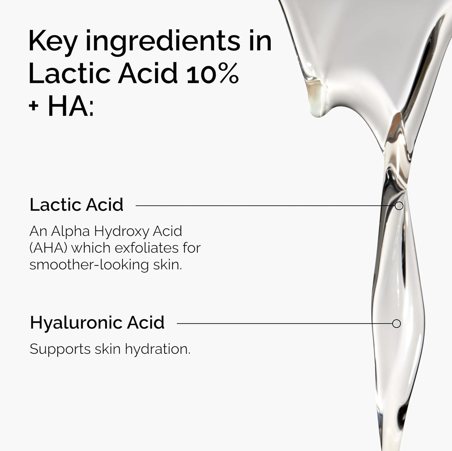 The Ordinary Ácido Láctico 10% + Ácido Hialurónico 2%, Suero Exfoliante de Alta Potencia para una Piel más Suave y Luminosa, 1 Fl Oz