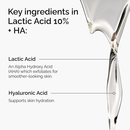 The Ordinary Ácido Láctico 10% + Ácido Hialurónico 2%, Suero Exfoliante de Alta Potencia para una Piel más Suave y Luminosa, 1 Fl Oz