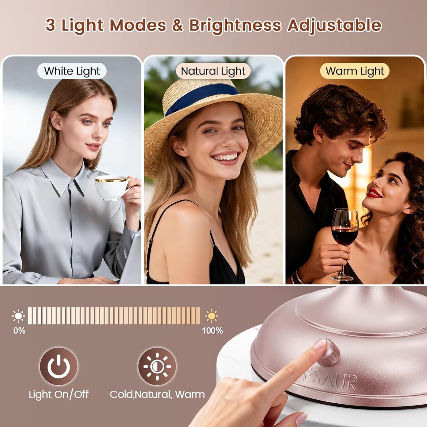 VESAUR Espejo de Maquillaje Iluminado de Níquel Oro Rosa, Espejo de...