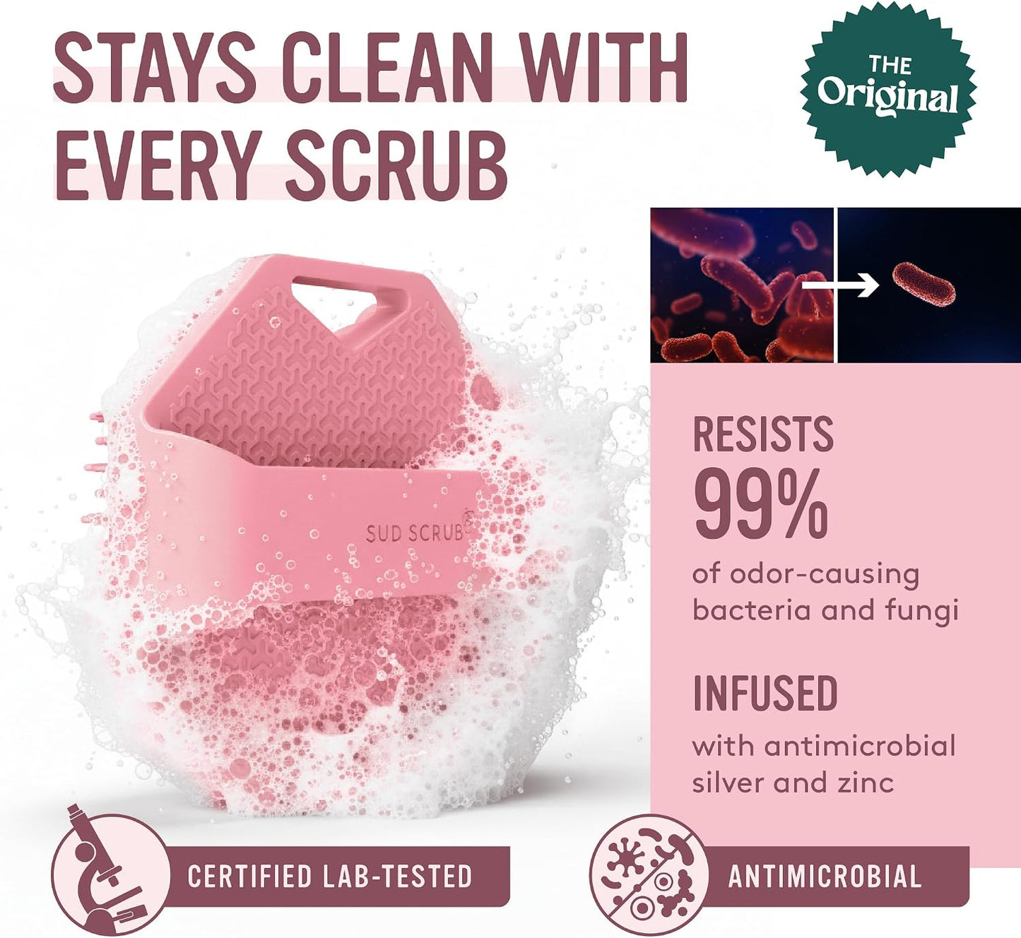 Sud Scrub® Exfoliante corporal de silicona antimicrobiana, cepillo...