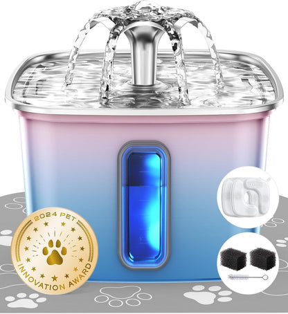 Fuente de agua para gatos de acero inoxidable, ganadora del premio...