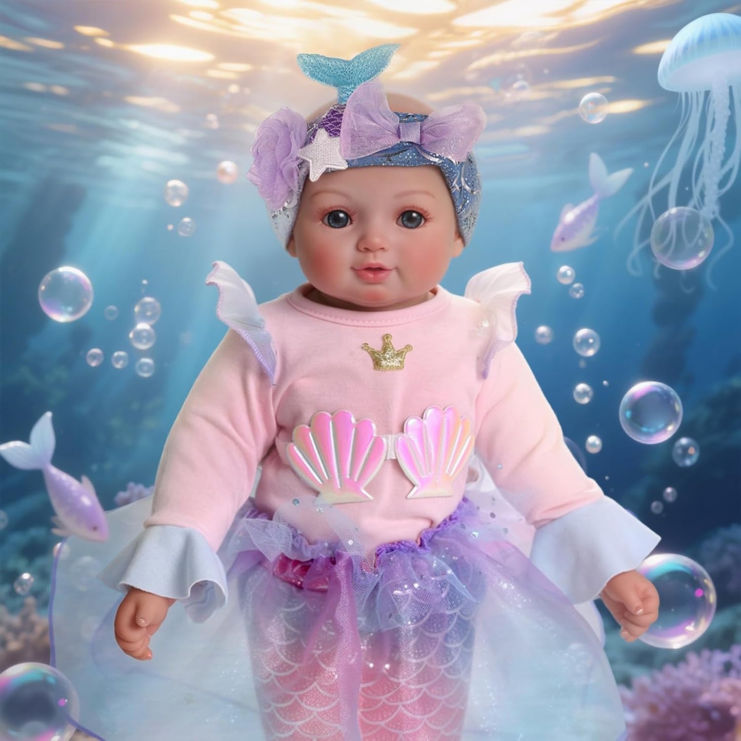 BABESIDE Muñeca bebé de sirena para niña, muñecas de bebé suaves re...