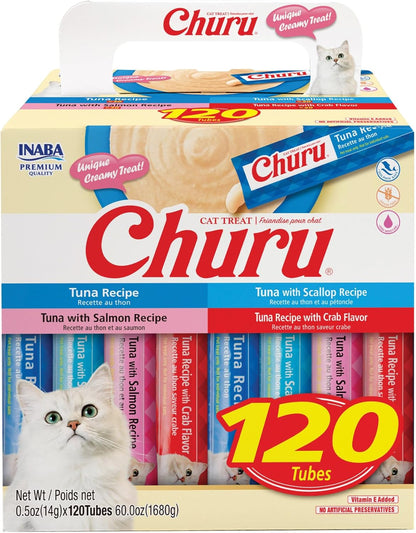 INABA Churu Golosinas para Gatos, para lamer y exprimible, puré cre...