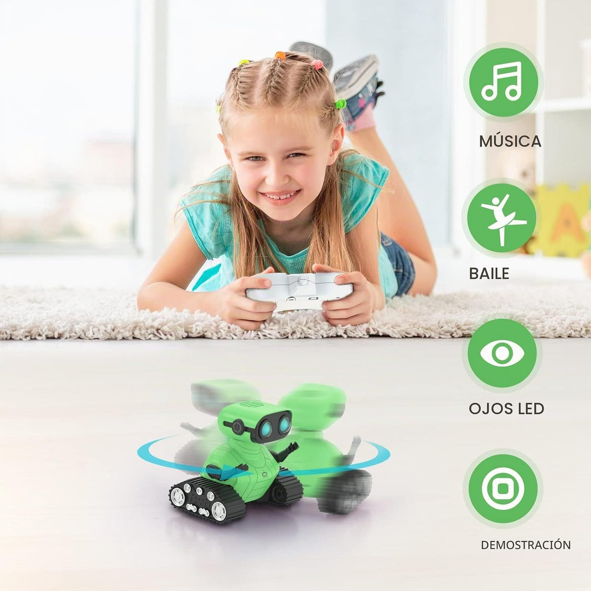 ALLCELE Juguetes robot, robot RC recargable para niños y niñas, jug...