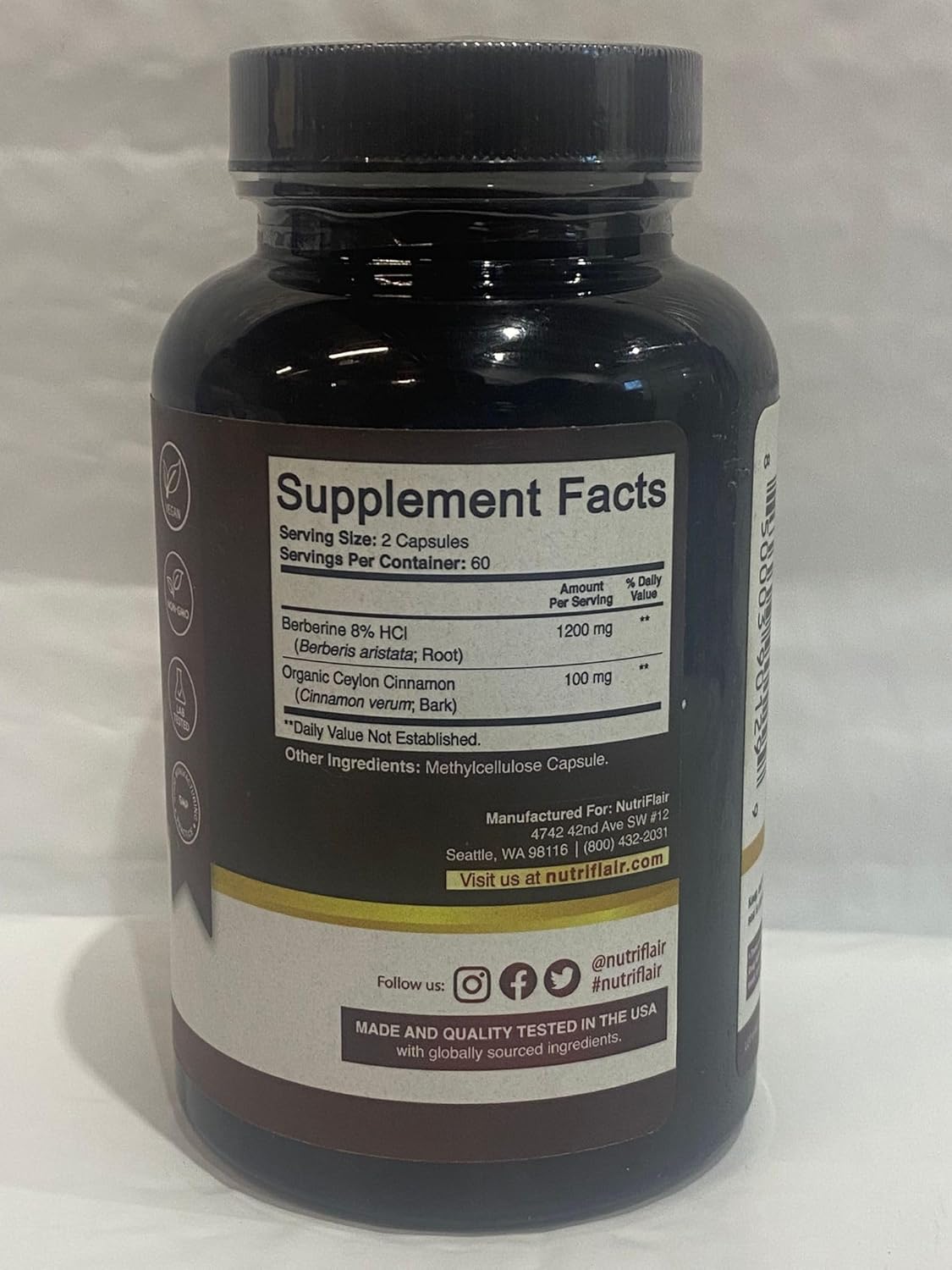NutriFlair Berberina HCL Premium 1200mg, 120 Cápsulas - Más Canela...