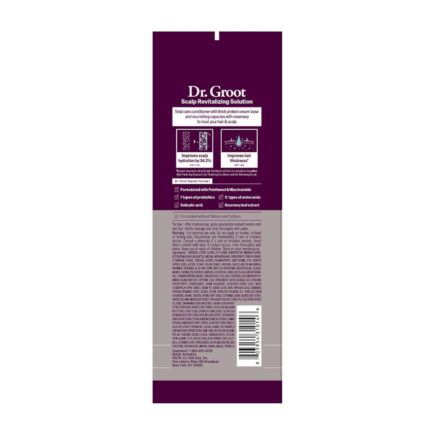 Acondicionador para engrosar el cabello de Dr. Groot para la pérdida del cabello, cabello delgado, cuidado capilar coreano, tratamiento del cuero cabelludo con biotina, clínicamente probado, cabello