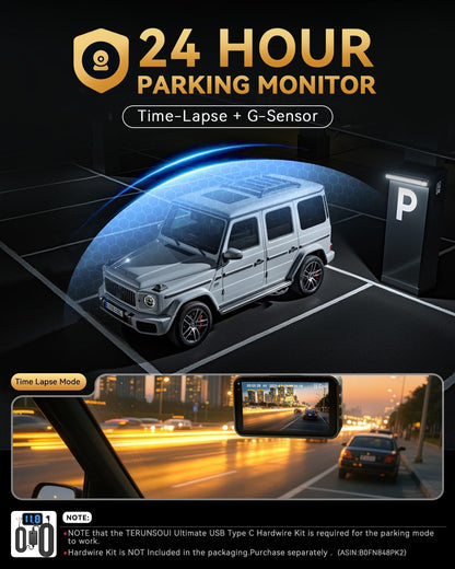 Cámara de tablero frontal y trasera 4K+4K, tarjeta gratuita de 128 GB incluida, cámara WiFi de 5.8 GHz para autos, GPS integrado, sensor G, gran angular de 170°, pantalla IPS de 3 pulgadas