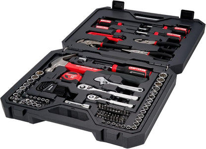 CRAFTSMAN Kit de herramientas de 102 piezas para el hogar y el automóvil, juego de herramientas manuales duraderas con juego de dados SAE y métricos, destornilladores, llave inglesa, martillo