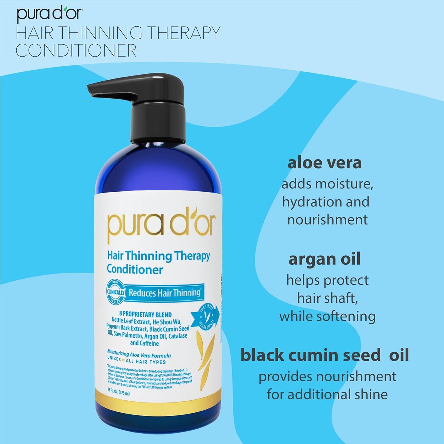 PURA D'OR Juego de champú y acondicionador de biotina para terapia contra el adelgazamiento del cabello, resultados eficaces PROBADOS CLÍNICAMENTE, productos para espesar el cabello para mujeres y