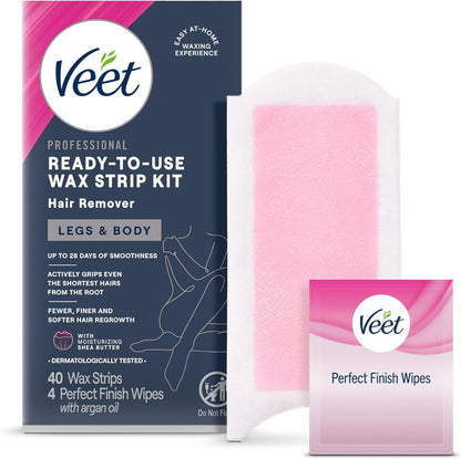 VEET Tiras de cera de azúcar para depilación corporal de mujer, kit...