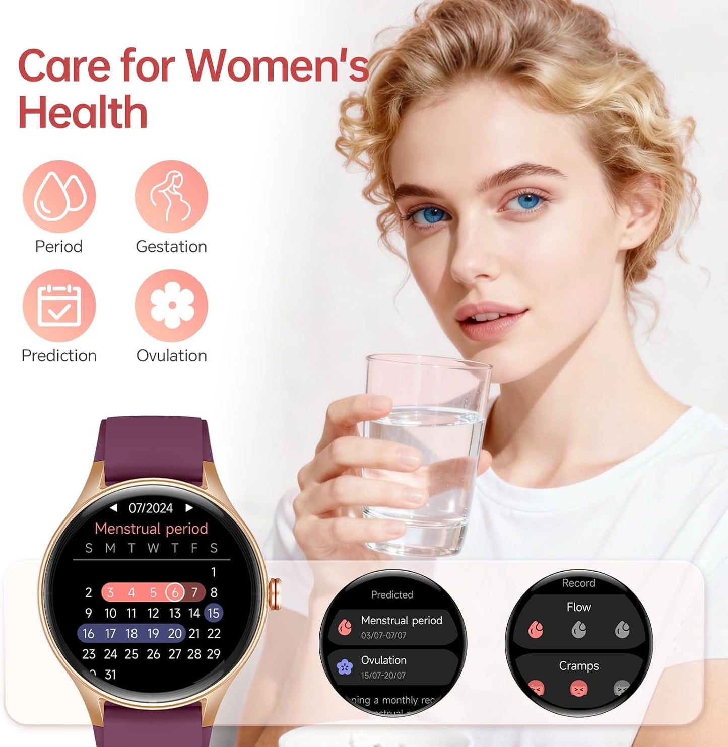 Woneligo Reloj inteligente para mujer, reloj AMOLED de fitness con...