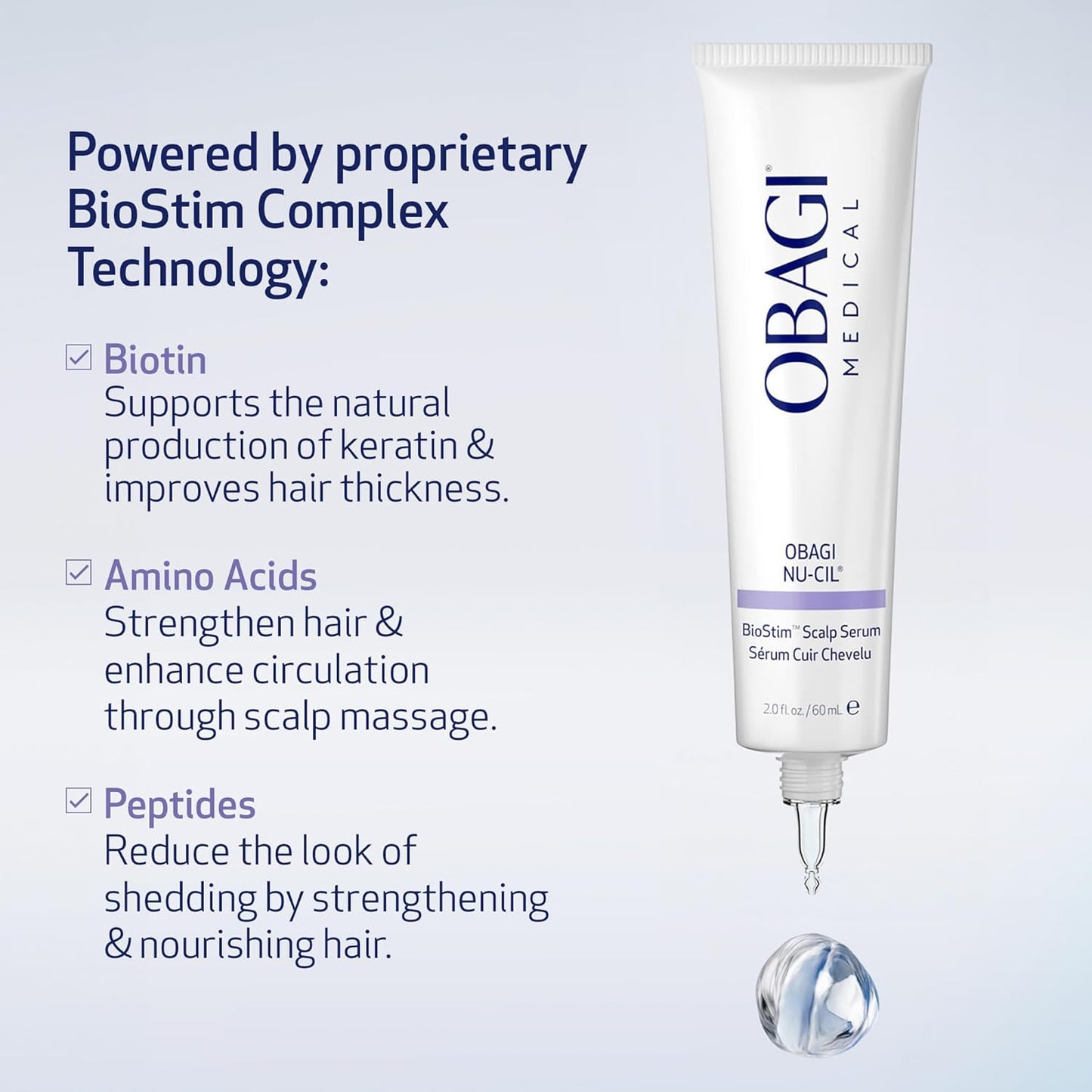 Obagi Nu-Cil BioStim - Suero para el cuero cabelludo con biotina, clínicamente probado para promover la salud del cuero cabelludo y ofrecer un cabello visiblemente más lleno y denso, ligero, fortalece