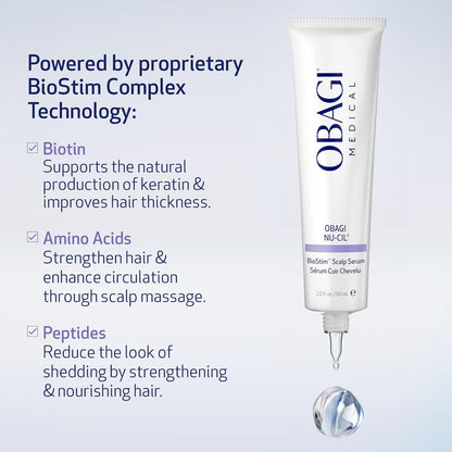 Obagi Nu-Cil BioStim - Suero para el cuero cabelludo con biotina, clínicamente probado para promover la salud del cuero cabelludo y ofrecer un cabello visiblemente más lleno y denso, ligero, fortalece