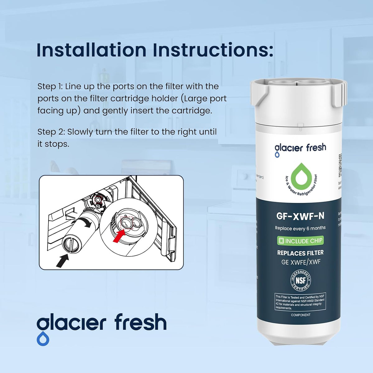 GLACIER FRESH XWFE - Filtro de agua para refrigerador (chip integra...