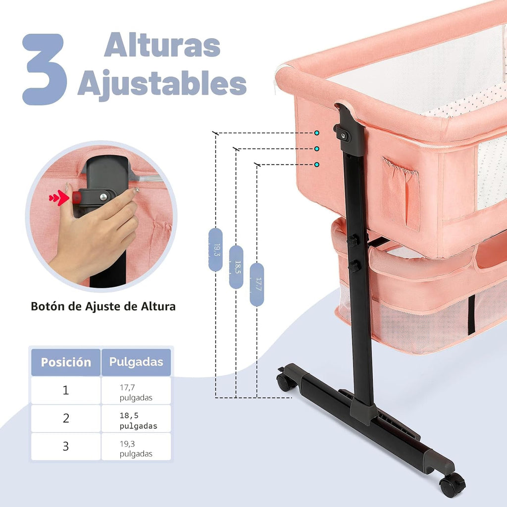 Semphis Moisés 3 en 1, cuna con ruedas, malla transpirable, altura...