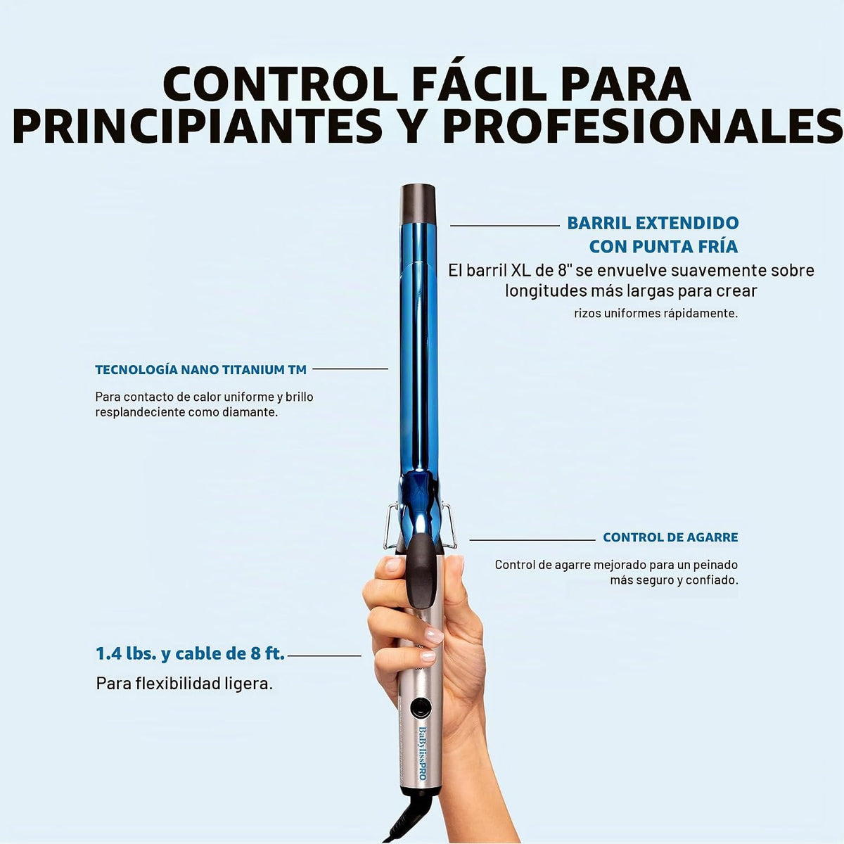 BabylissPRO Rizador profesional Nano Titanium con barril extendido\...