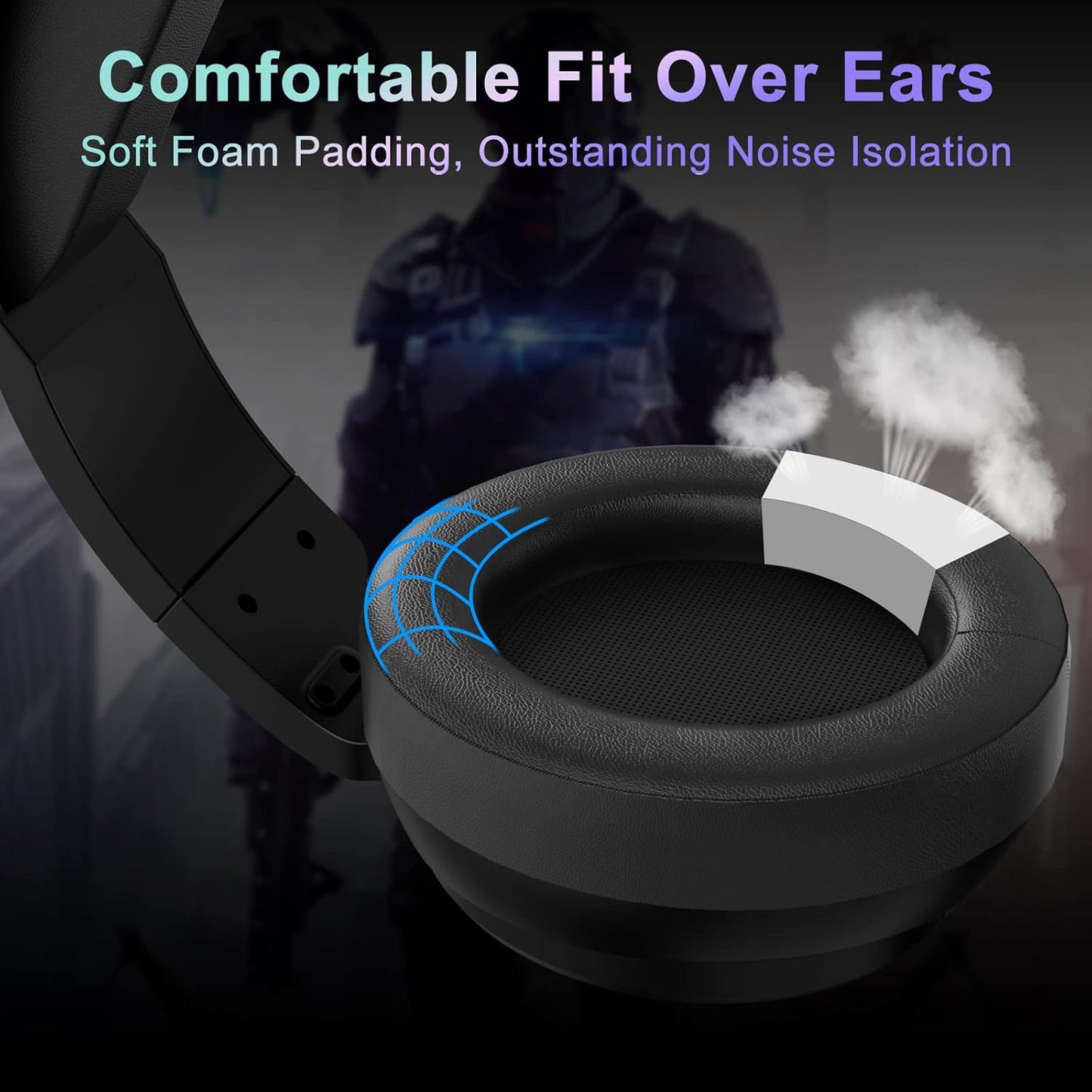 Jeecoo V20U - Auriculares USB Pro para juegos para PC, auriculares de sonido envolvente 7.1 con micrófono con cancelación de ruido, almohadillas de espuma viscoelástica para computadoras portátiles