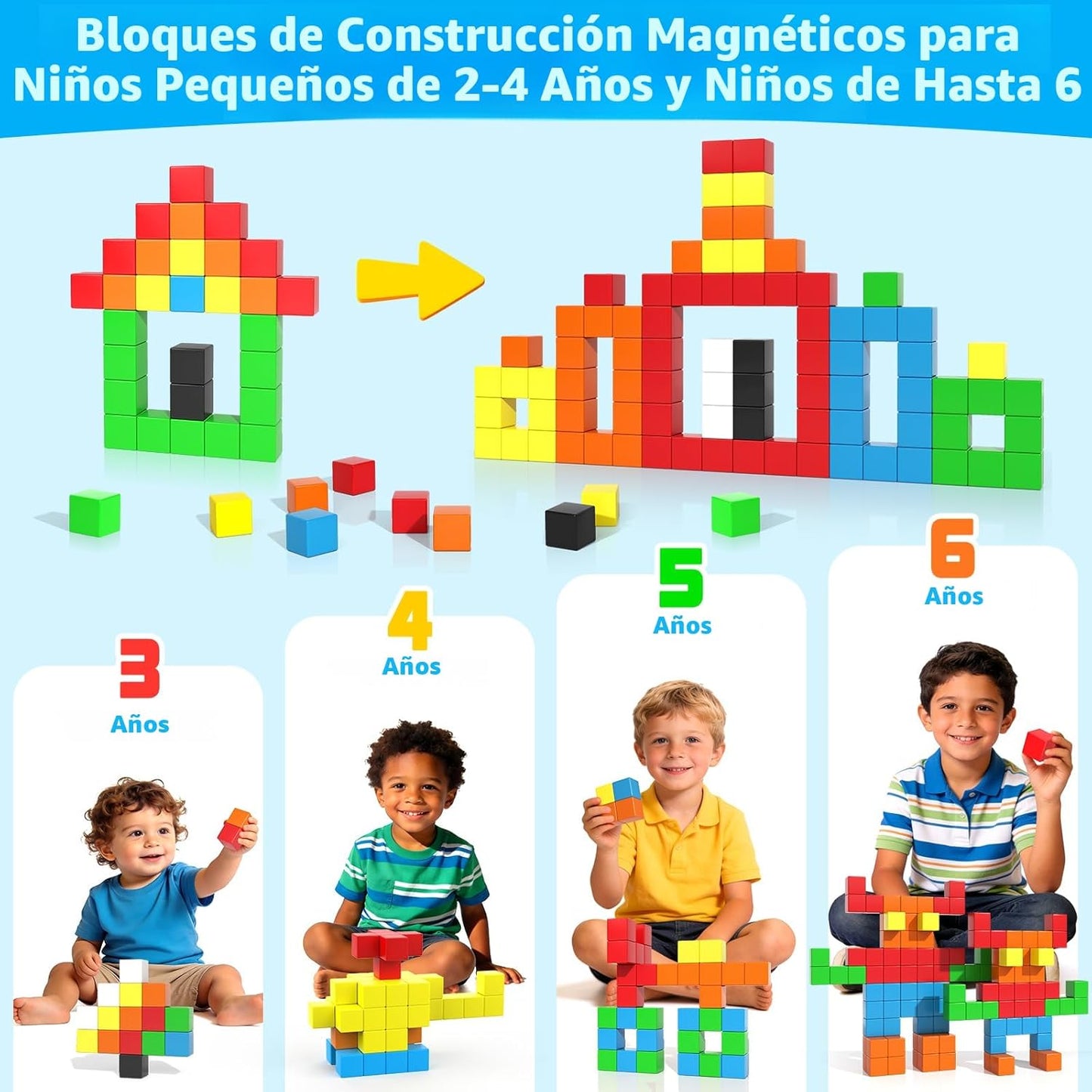 48 piezas de bloques magnéticos para juguetes de niños pequeños, ju...