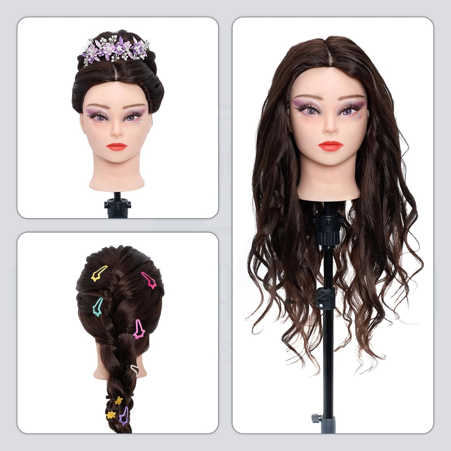 Cabeza de maniquí 80% cabello humano - 71 cm Maniquí de práctica pa...
