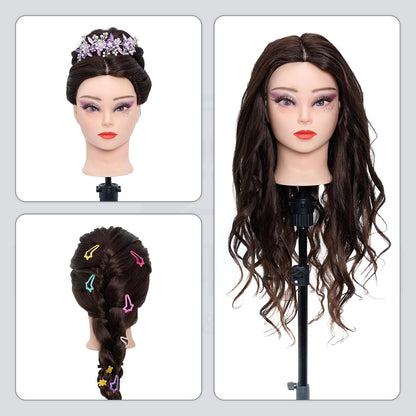 Cabeza de maniquí 80% cabello humano - 71 cm Maniquí de práctica pa...