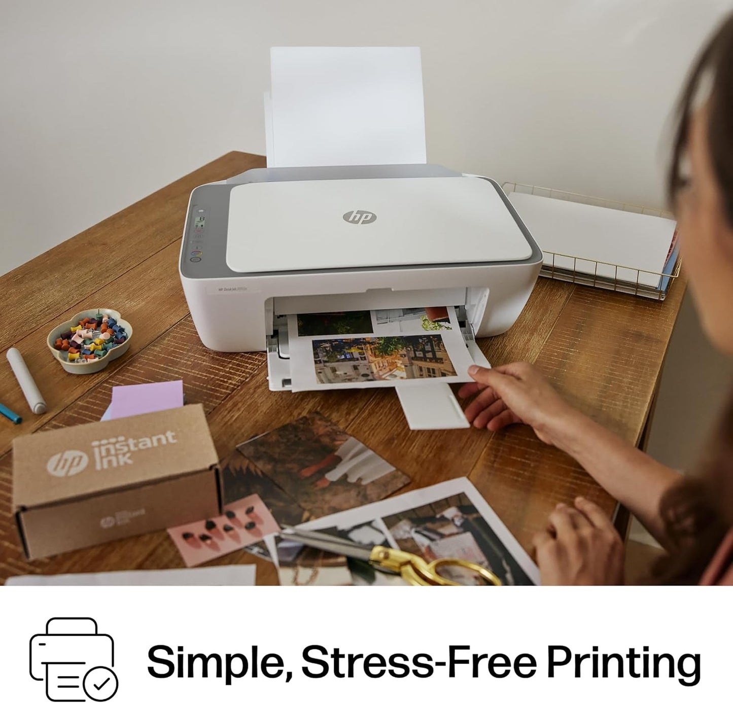 HP DeskJet 2855e Impresora inalámbrica de inyección de tinta todo en uno, escáner, fotocopiadora, lo mejor para el hogar, 3 meses de tinta instantánea incluida, conectividad Wi-Fi de una sola banda