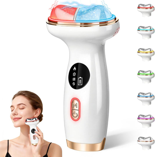 Masajeador facial con calefacción fría 7 en 1, terapia de luz roja...