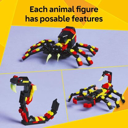 LEGO Creator 31159 - Juguete de araña sorprendente de animales salvajes 3 en 1, juguete de construcción con 3 opciones de construcción, araña, escorpión o serpiente, figuras de animales para niños