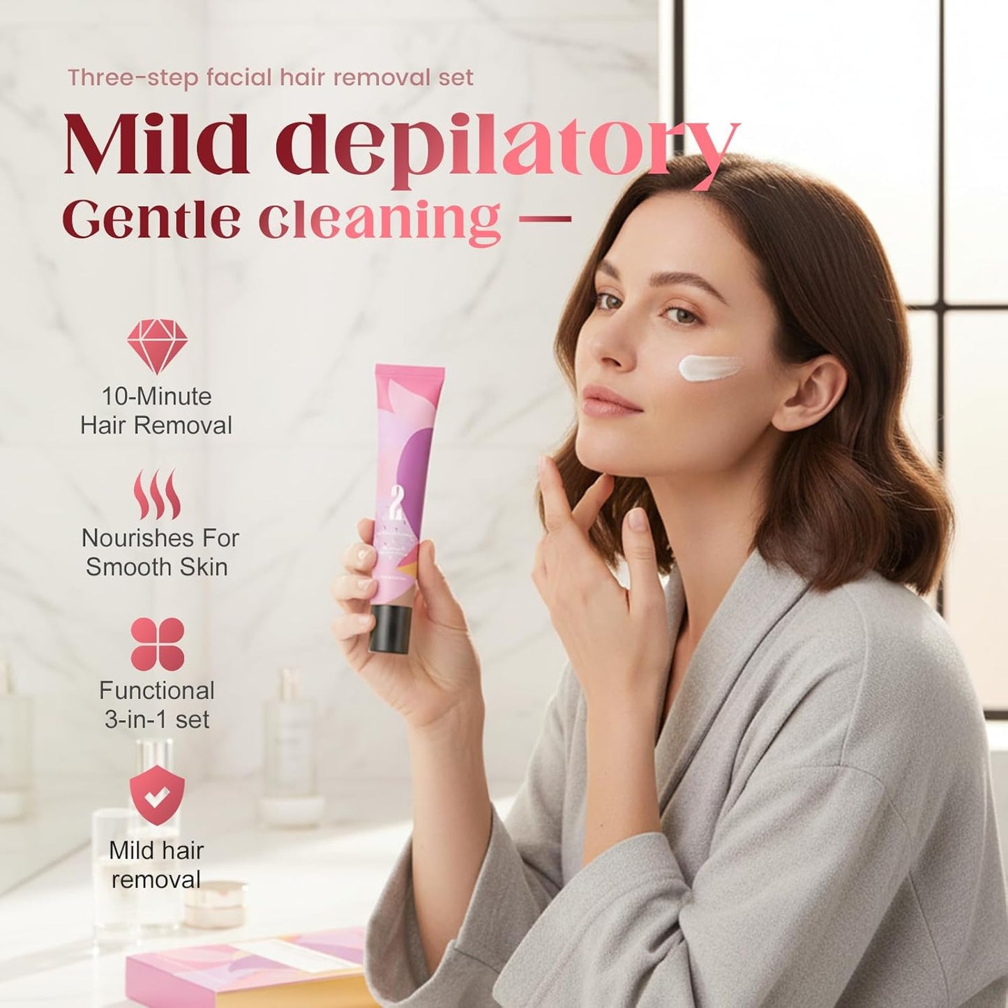 Crema depilatoria facial suave para mujeres, fórmula avanzada para...