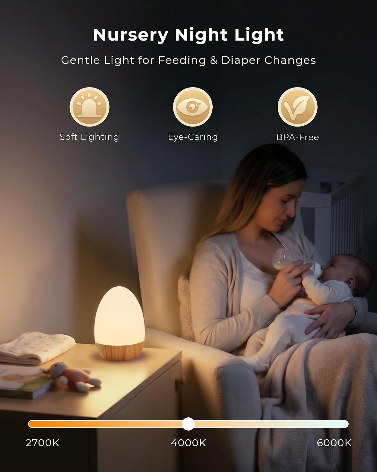FULNIX Luz nocturna para guardería del bebé, luz táctil recargable...