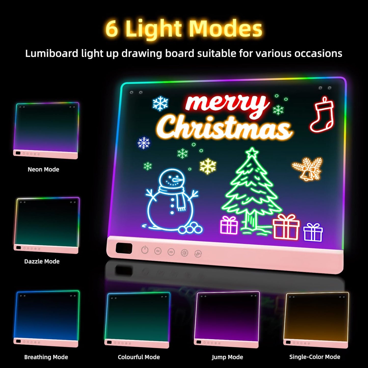 Lumiboard Tablero de dibujo LED con 13 efectos de luz, 16 pulgadas,...