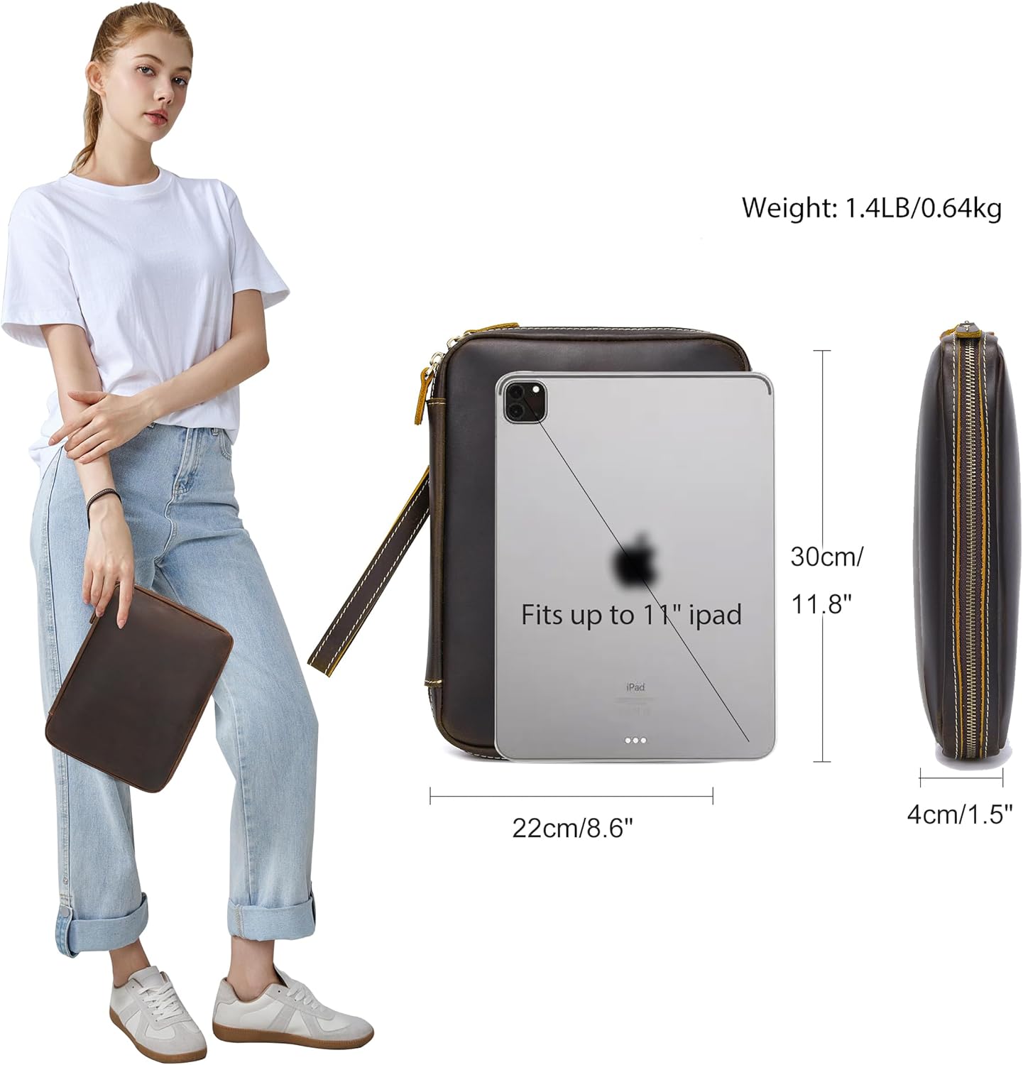 LANNSYNE Organizador electrónico de cuero de grano completo accesorio bolsa de tecnología de viaje, bolsa de accesorios de cable, estuche de transporte de almacenamiento para cargador, teléfono, banco