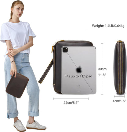 LANNSYNE Organizador electrónico de cuero de grano completo accesorio bolsa de tecnología de viaje, bolsa de accesorios de cable, estuche de transporte de almacenamiento para cargador, teléfono, banco