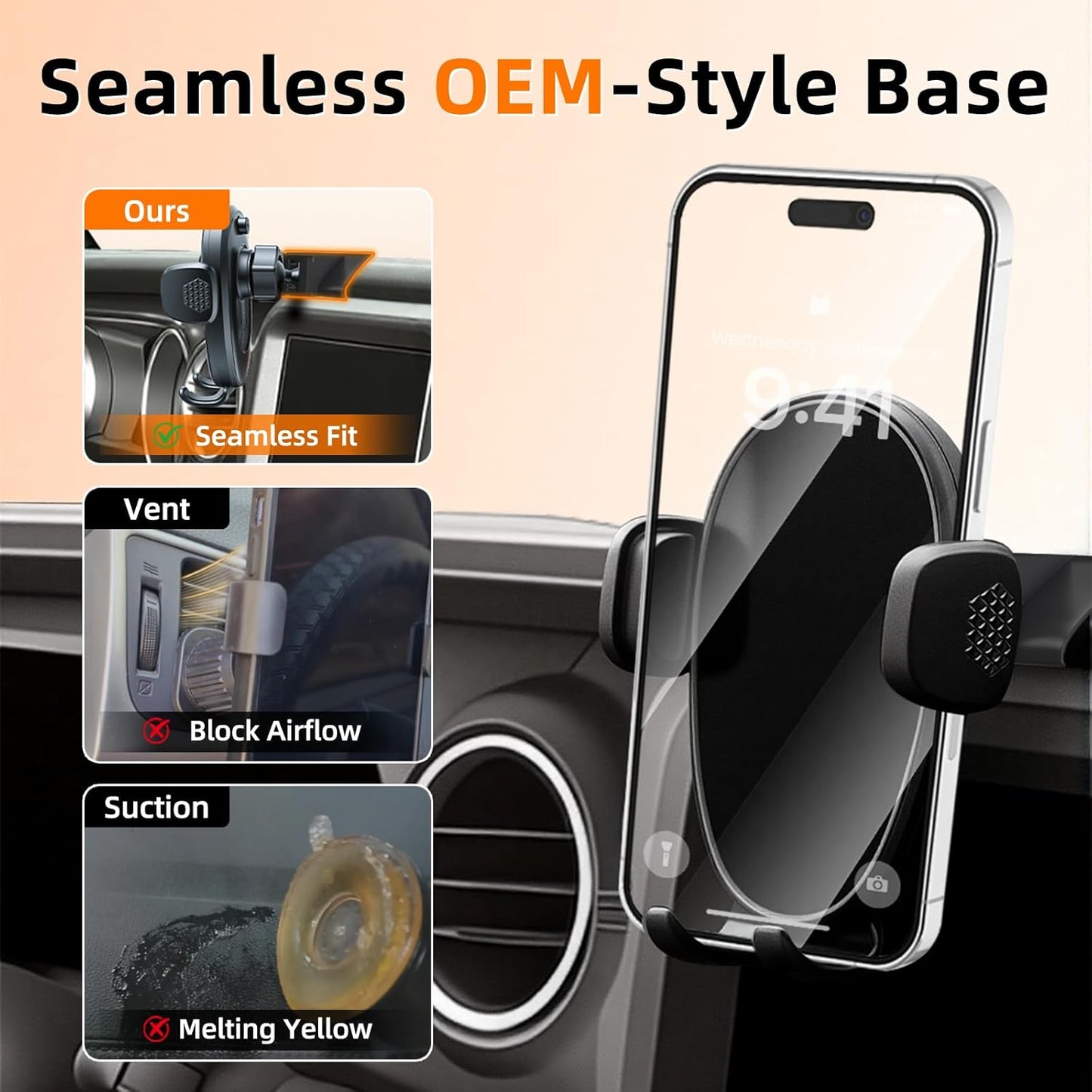 Soporte de teléfono para Jeep Wrangler / Gladiator 2018-2023, soporte de teléfono de automóvil para tablero de instrumentos - giratorio de 360° y ajustable - Soporte de teléfono celular manos libres