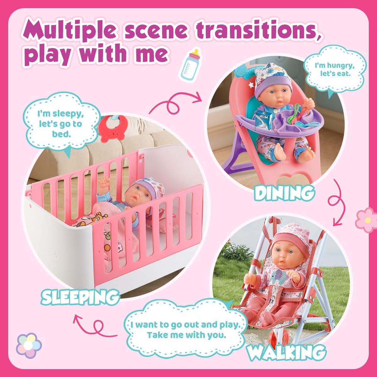 Juego de accesorios para cuna y cochecito de bebé con muñeca de beb...