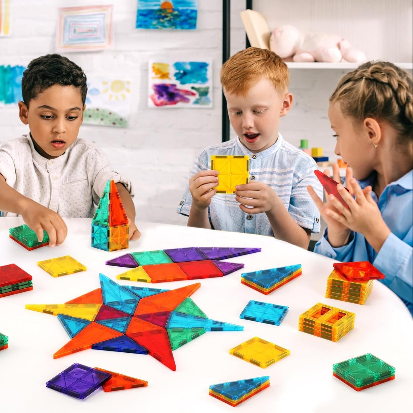 OugerToy - Ladrillos magnéticos educativos para niños, 64 piezas bl...