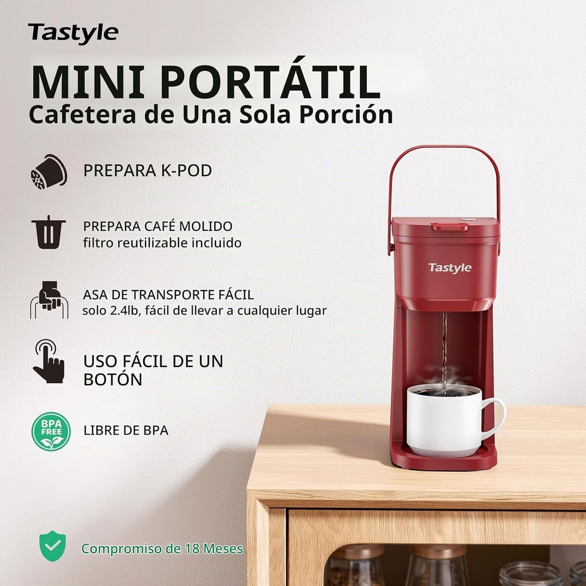 Tastyle Cafetera de una taza de una sola porción, para Cápsulas K y...