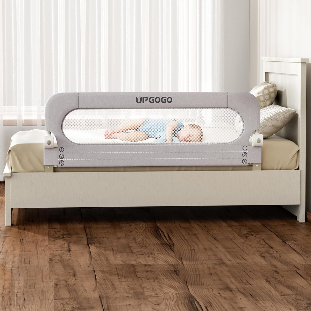 UPGOGO Riel plegable para cama para niños pequeños, gris, 59 pulgad...