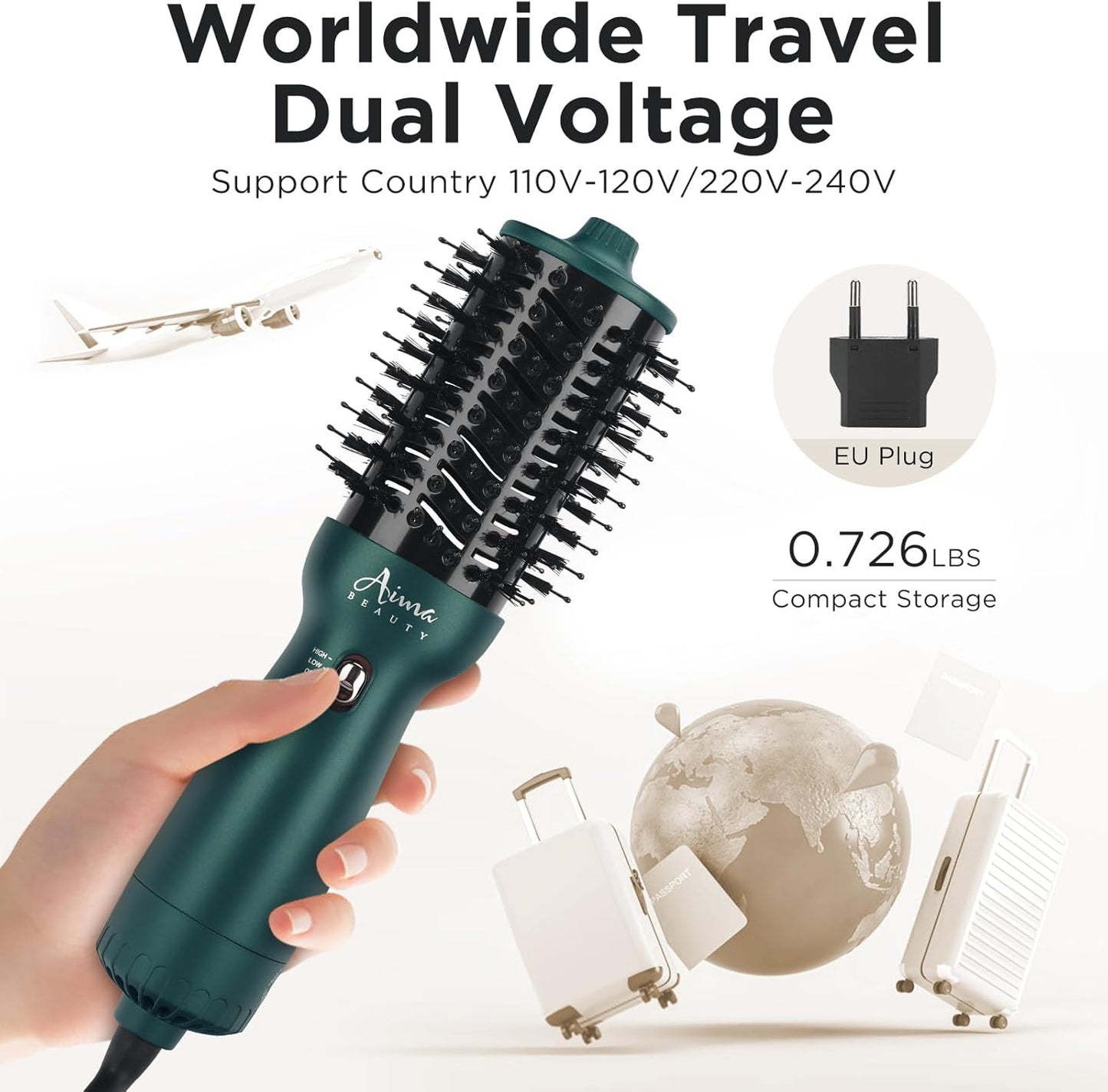 Aima Beauty - Cepillo secador de pelo con voltaje dual para viajes...