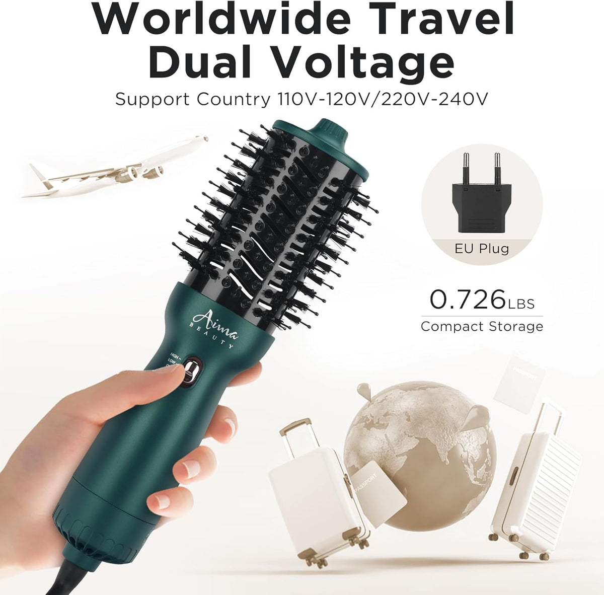 Aima Beauty - Cepillo secador de pelo con voltaje dual para viajes...