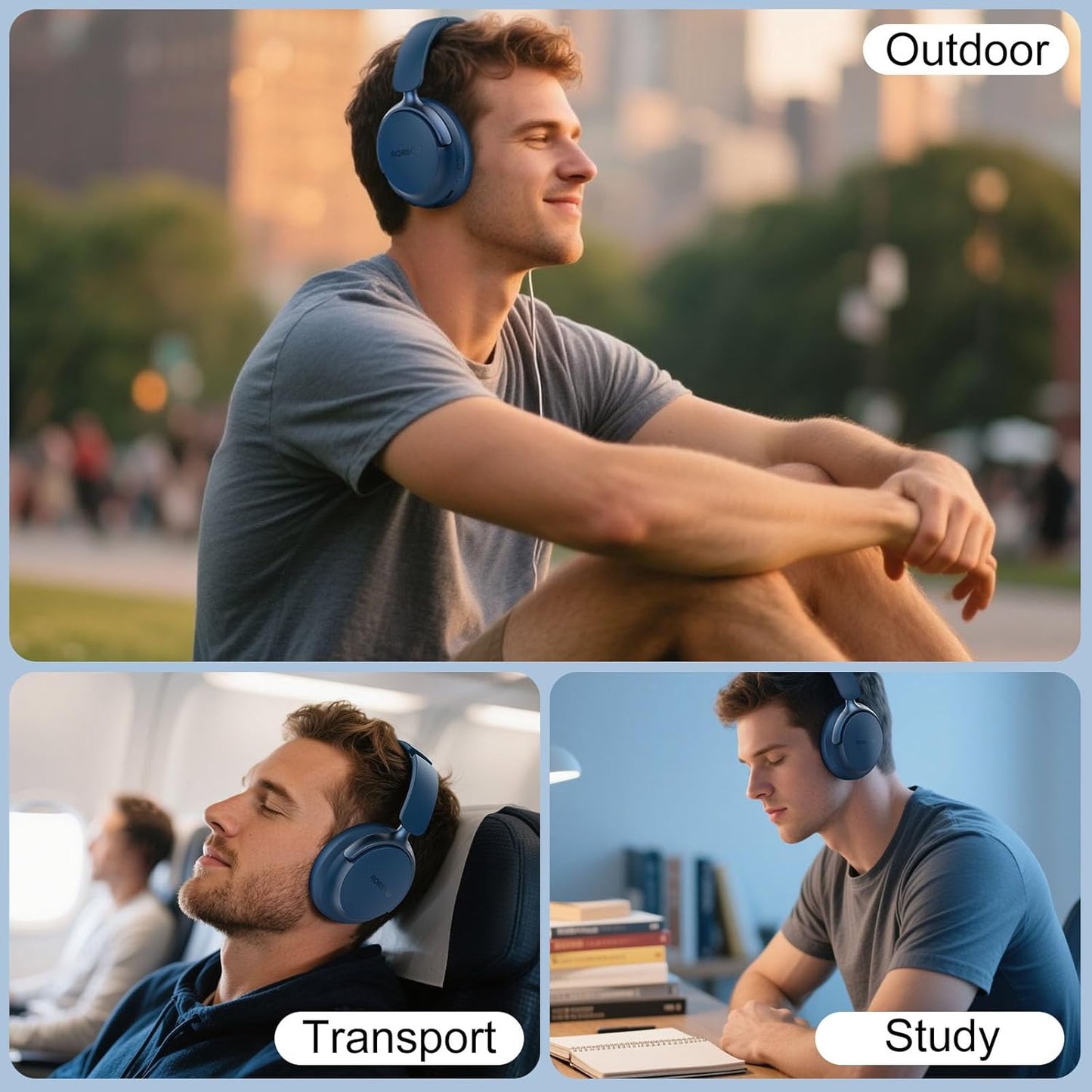 RORSOU B8 Bluetooth Headphones Over Ear, 6 EQ Music Modes and 50H P...