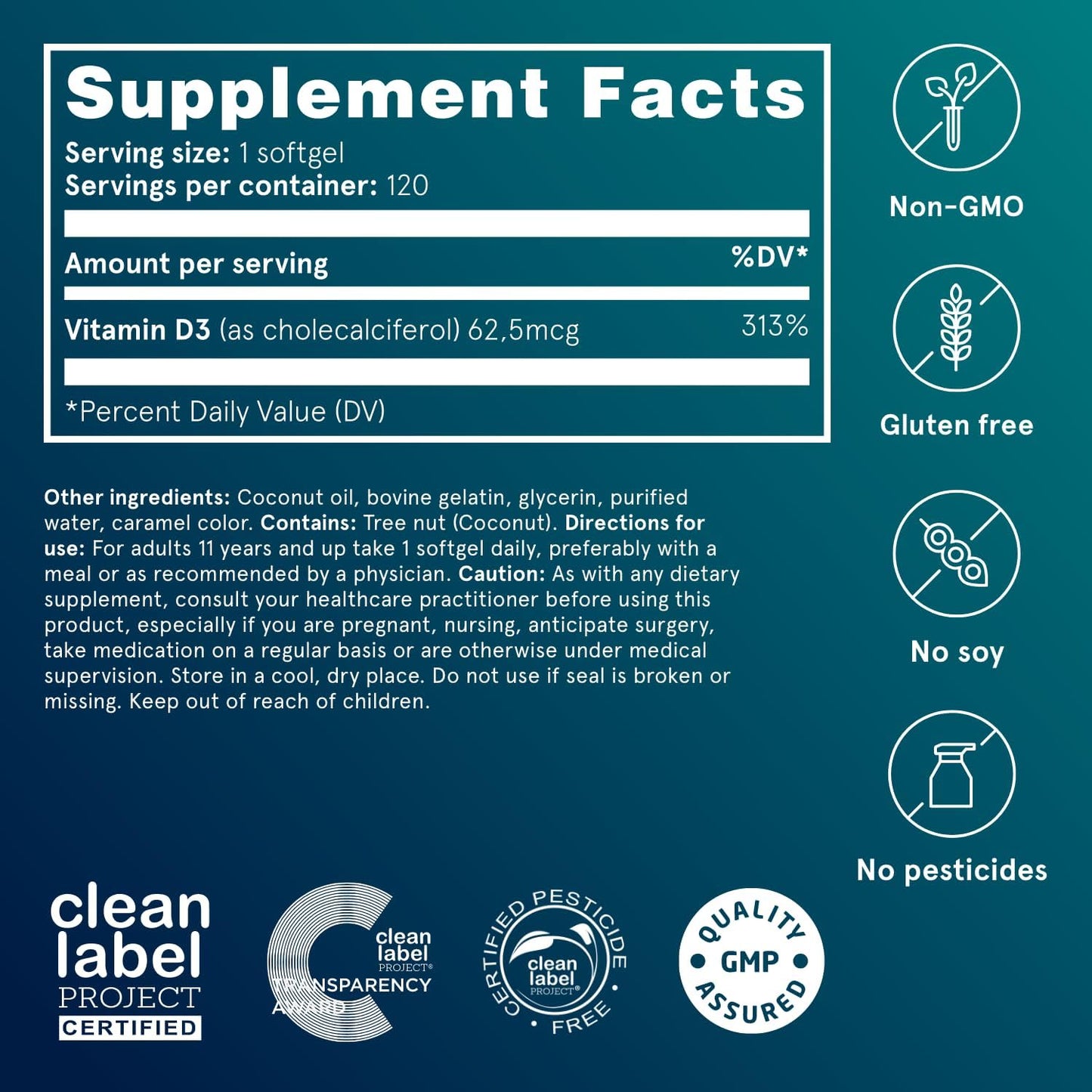 Puori Cápsulas blandas de vitamina D3, 2500 UI (62.5 mcg) \u2013 Su...