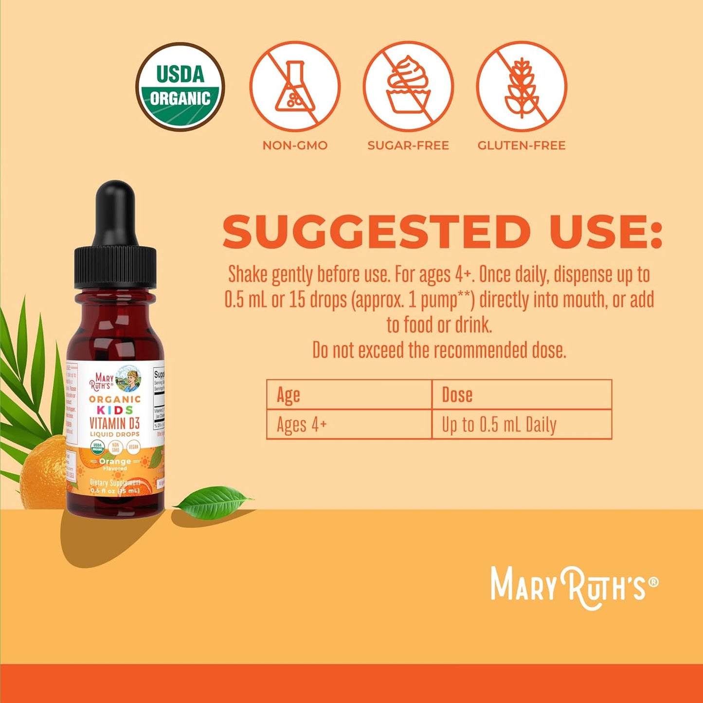 MaryRuth Organics USDA Orgánico Gotas Líquidas de Vitamina D3 para...