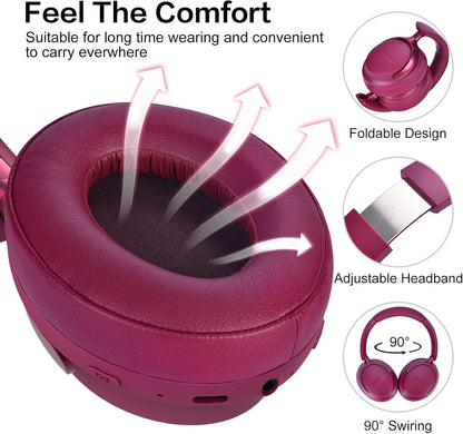 RORSOU Auriculares Bluetooth B8 sobre la oreja, 6 modos de música e...