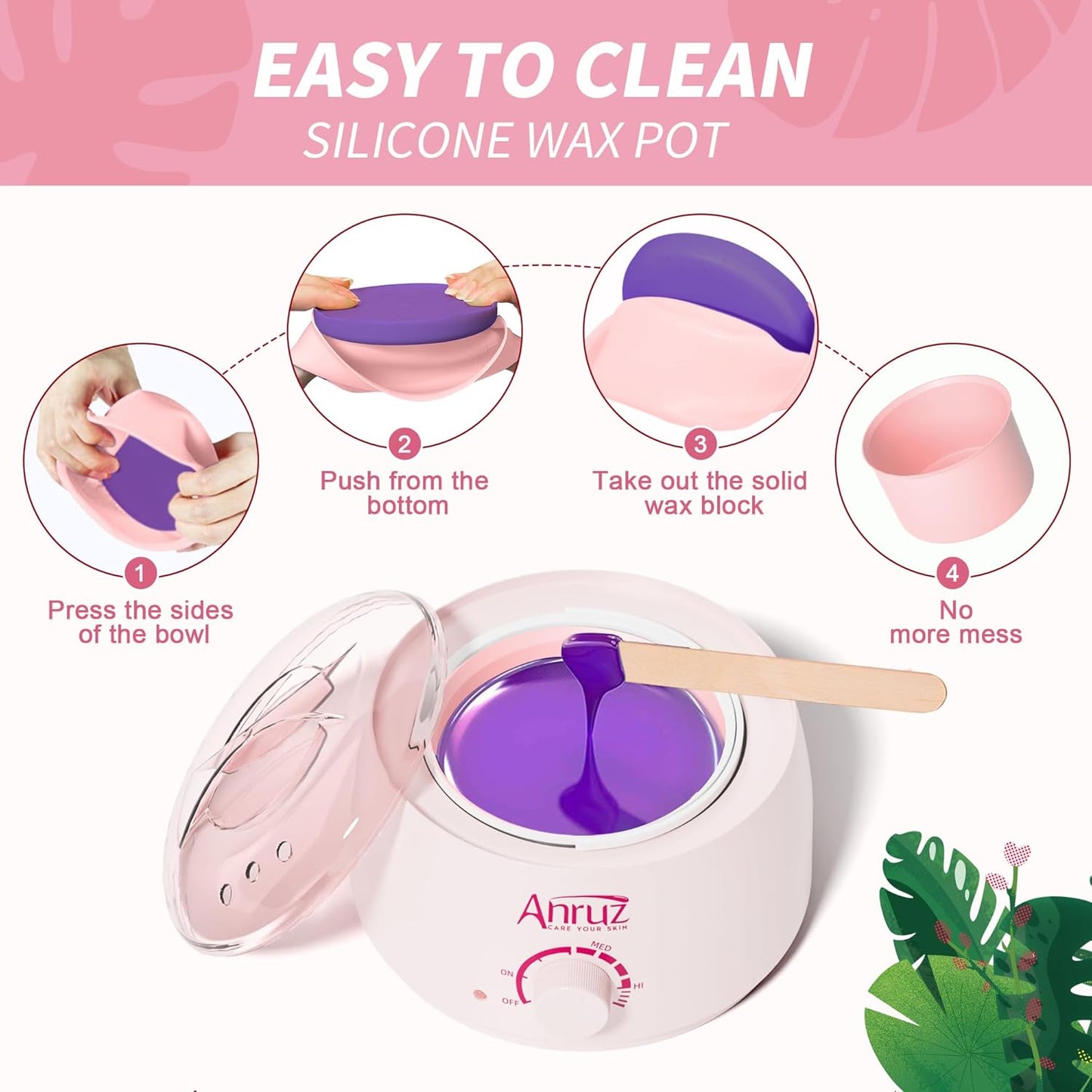 Anruz Kit de depilación para mujeres y hombres, kit de calentador d...