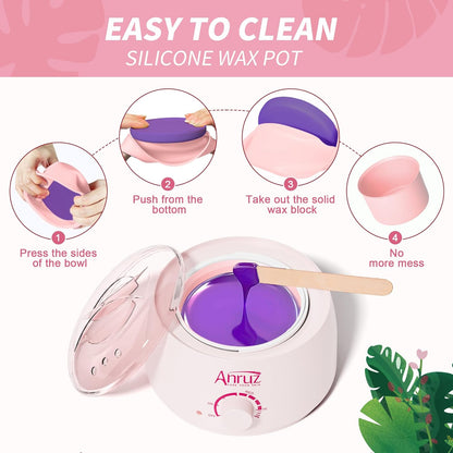 Anruz Kit de depilación para mujeres y hombres, kit de calentador d...