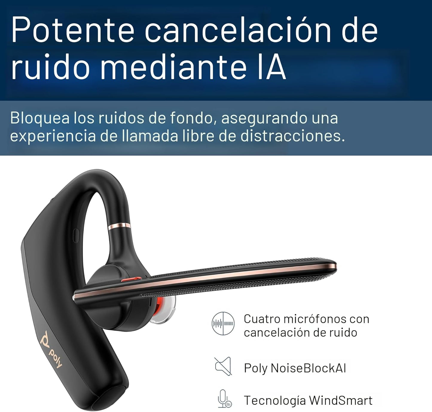 Poly Voyager Legend 50 - Auriculares Bluetooth - Auriculares inalámbricos con micrófono - Cuatro micrófonos con cancelación de ruido, bloqueo de ruido AI y tecnología WindSmart - Conectividad y