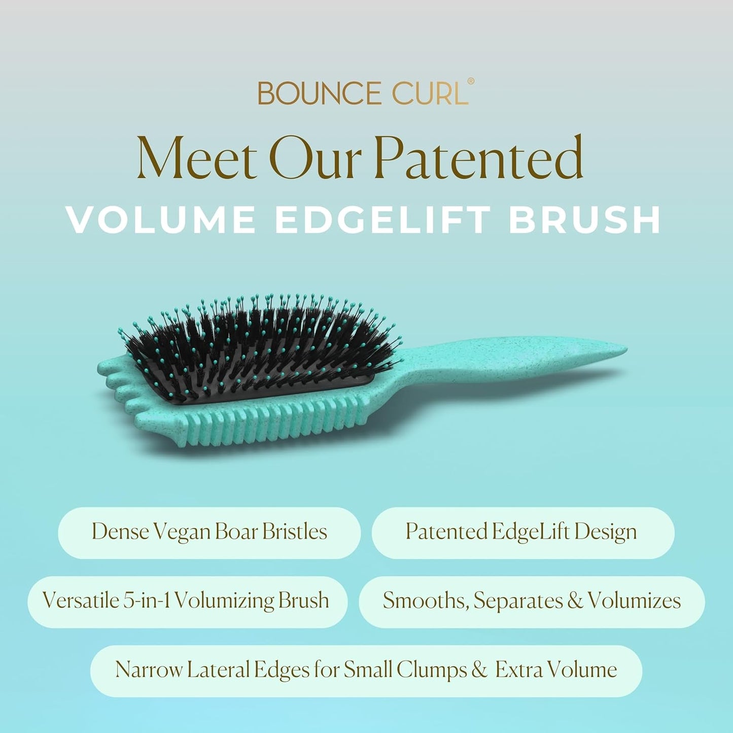 Cepillo de volumen EdgeLift de Bounce Curl, herramienta 5-en-1 para ondas voluminosas, rizos y espirales - Azul verdoso