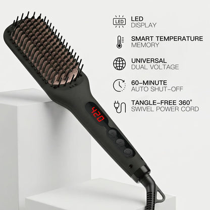 MEGAWISE Cepillo alisador de pelo iónico Pro Ceramic para salón en casa, cepillo alisador con tecnología de calefacción de 20 segundos, apagado automático, antiquemaduras con doble voltaje universal