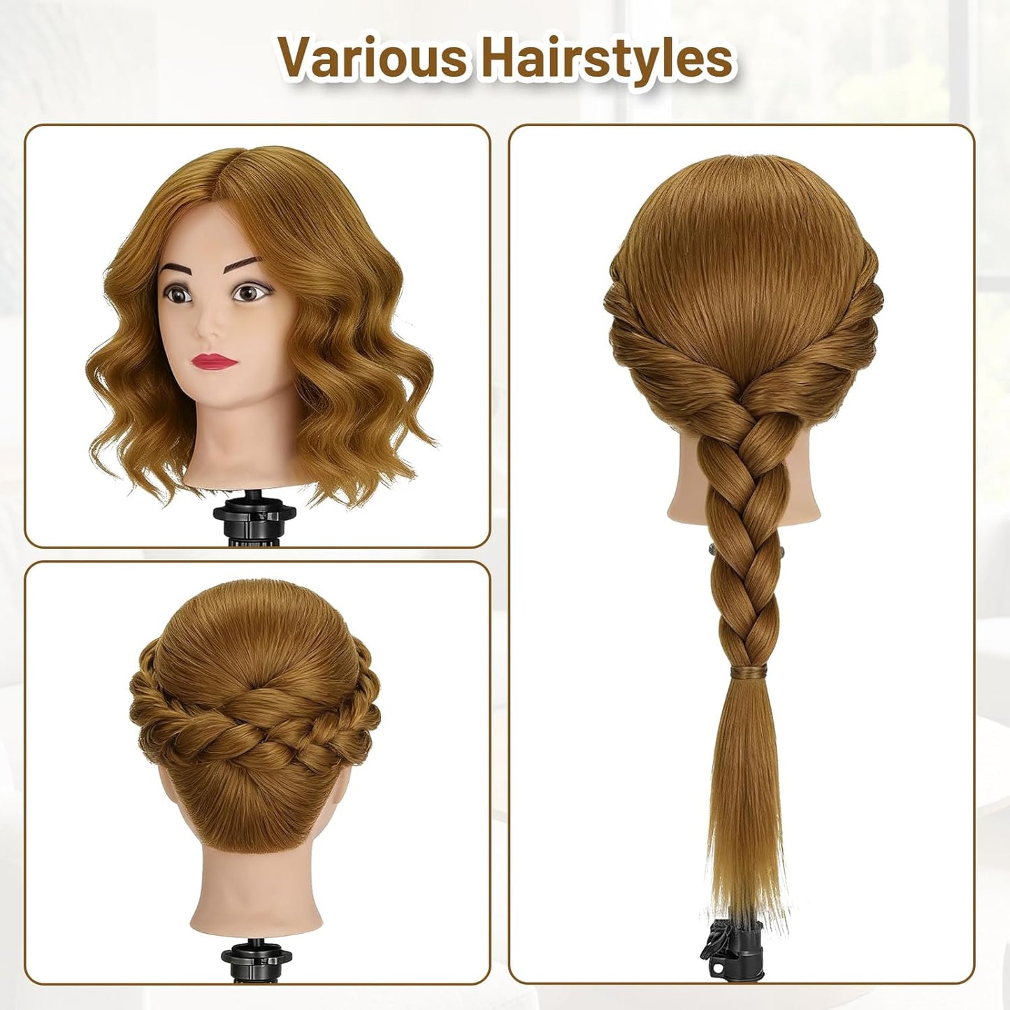 Cabeza de maniquí con 90% cabello humano, cabeza de muñeca de pelo...