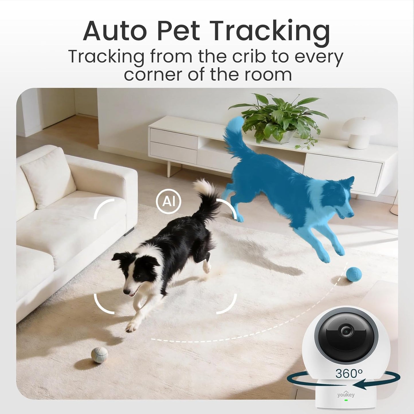 youkey Cámara interior HD de 2.5 K para mascotas, chat de audio bid...